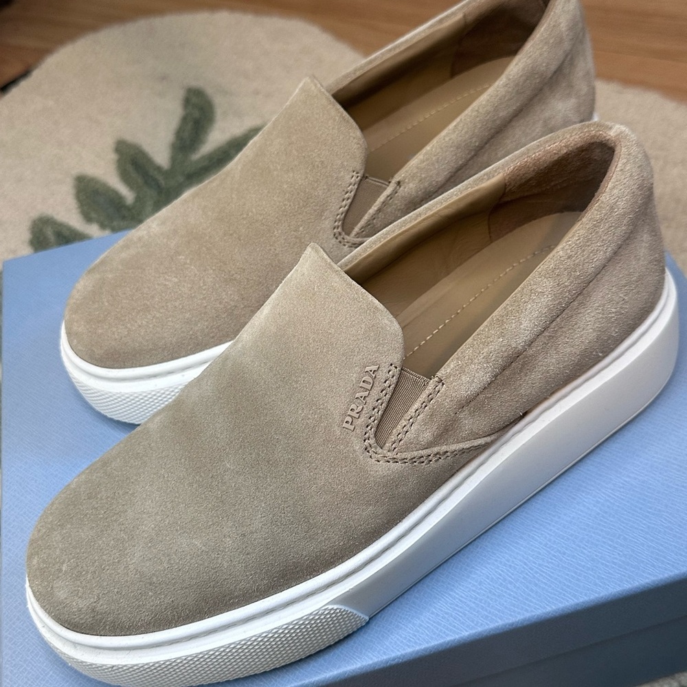 Prada Taupe Suede Slip-On Sneakers - Picture 4 of 16